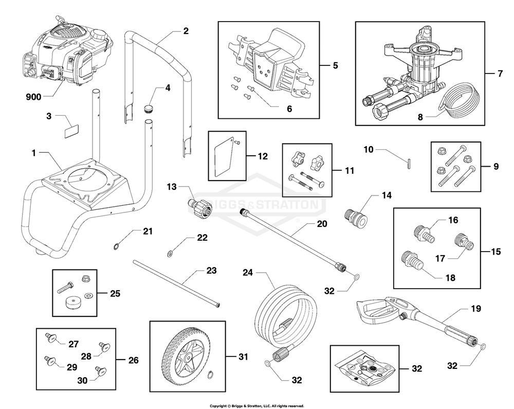 Main Unit Diagram and Parts List for 020738-00  Briggs and Stratton Pressure Washer